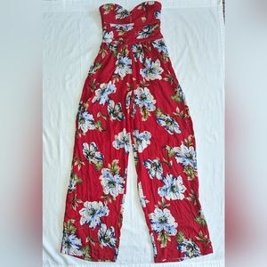 NWT Band of Gypsies BOG Floral Strapless Jumpsuit Romper Red SMALL